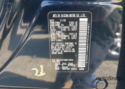 2021 Infiniti Qx80 Luxe from USA, damaged, VIN JN8AZ2AF0M9719070